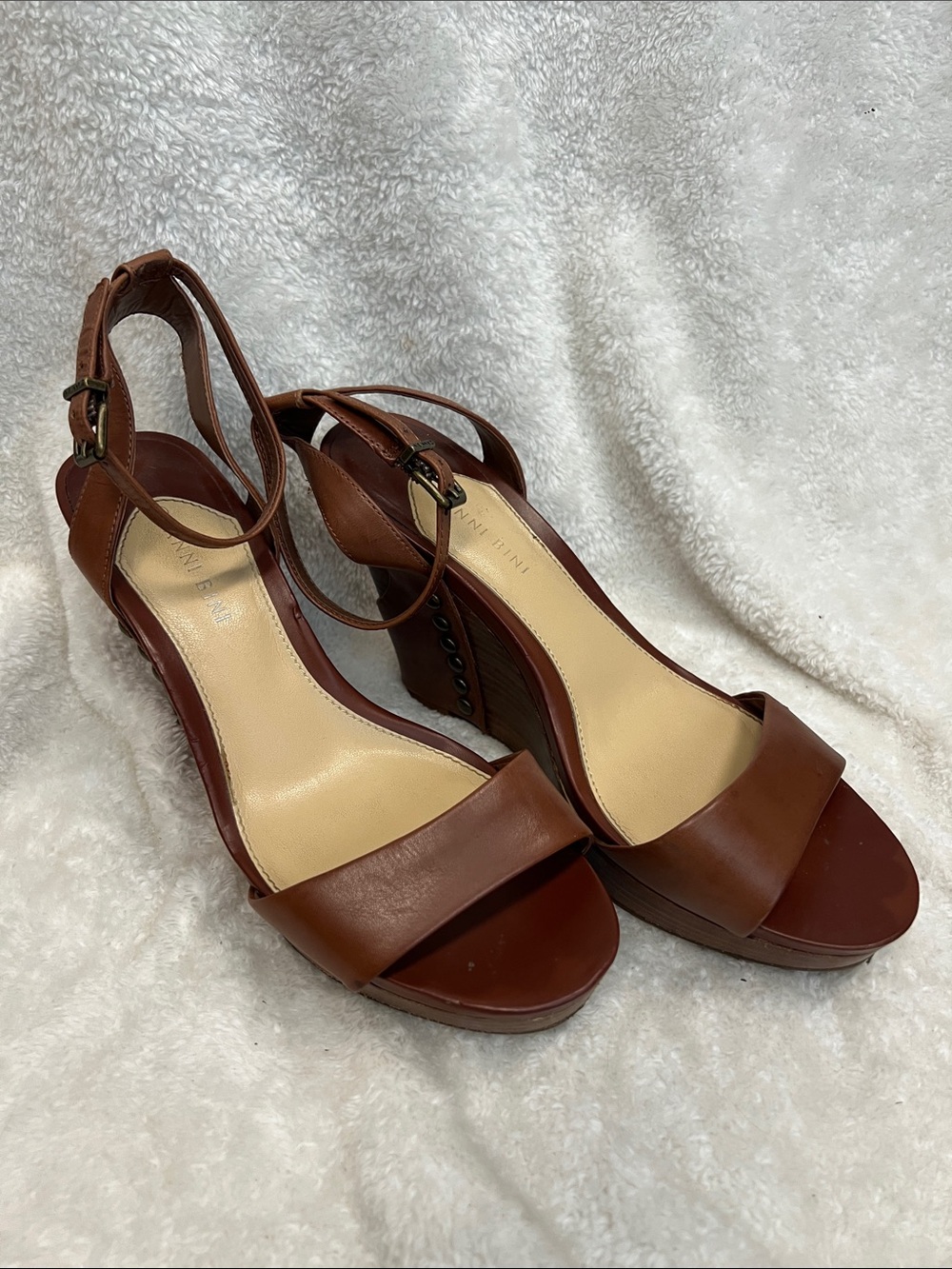 Brown Leather Wedge Sandals with Ankle Strap